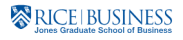 Logo of Rice Business, Jones Graduate School of Business, featuring stylized text and a graphic element.